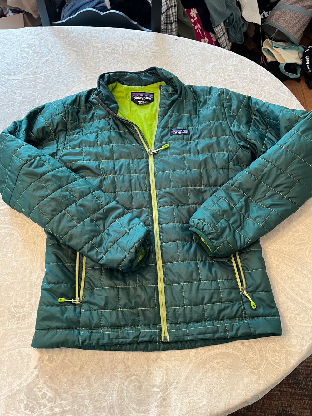 Patagonia Men's Teal Green Performance Jacket with Lime Accents